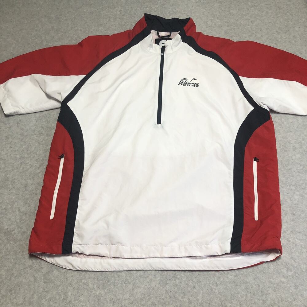 FJ FootJoy Men Sz XL Large Short Sleeve Quarter Zip Jacket Red Black Windbreaker